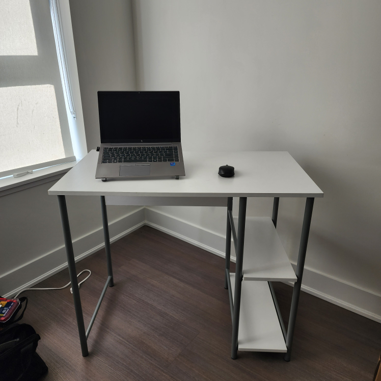 White computer desk with shelves