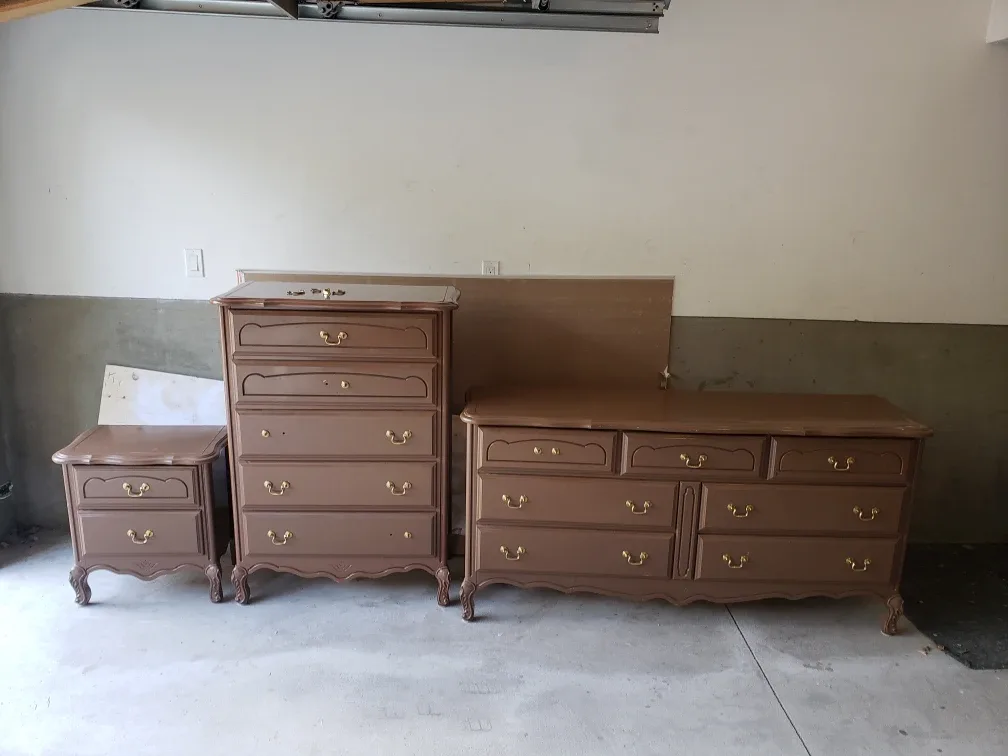Vintage 3 Piece A-P Bedroom Set - Dresser, Chest, Nightstand thumbnail