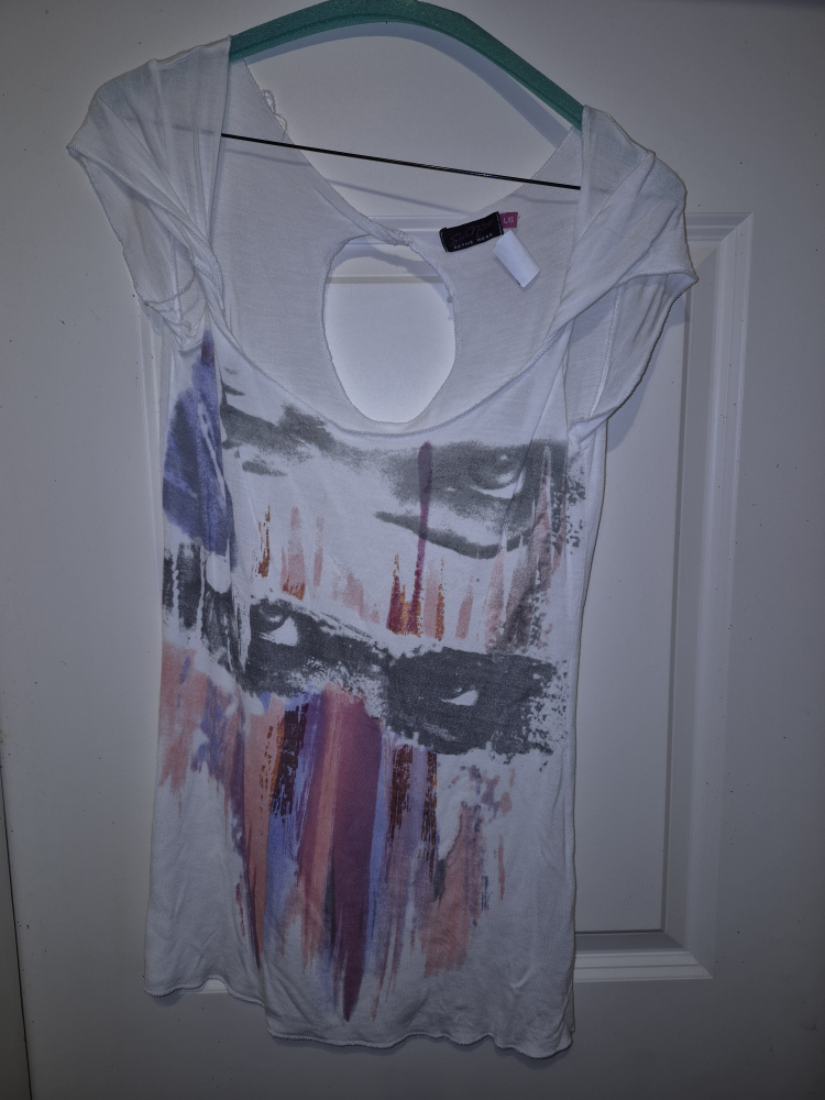 White T-Shirt with Abstract Print