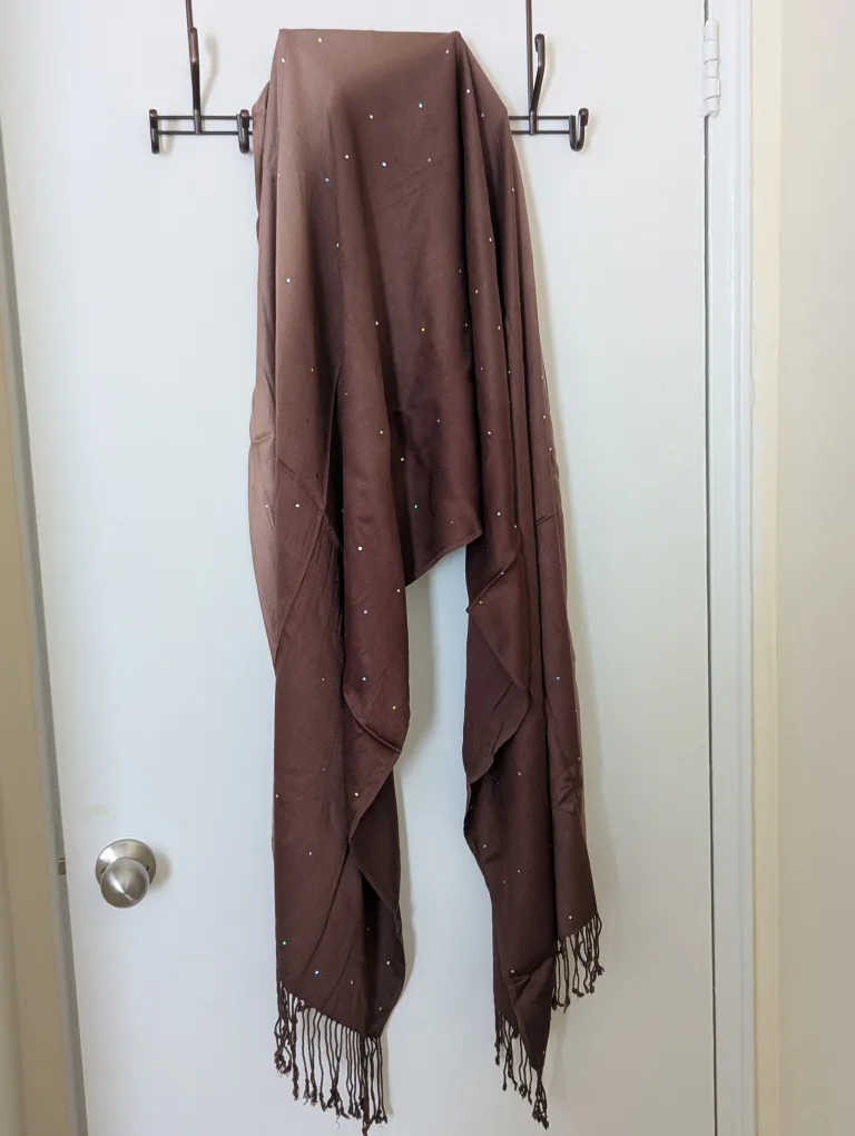Brown Scarf with Embellishments and Tassels thumbnail