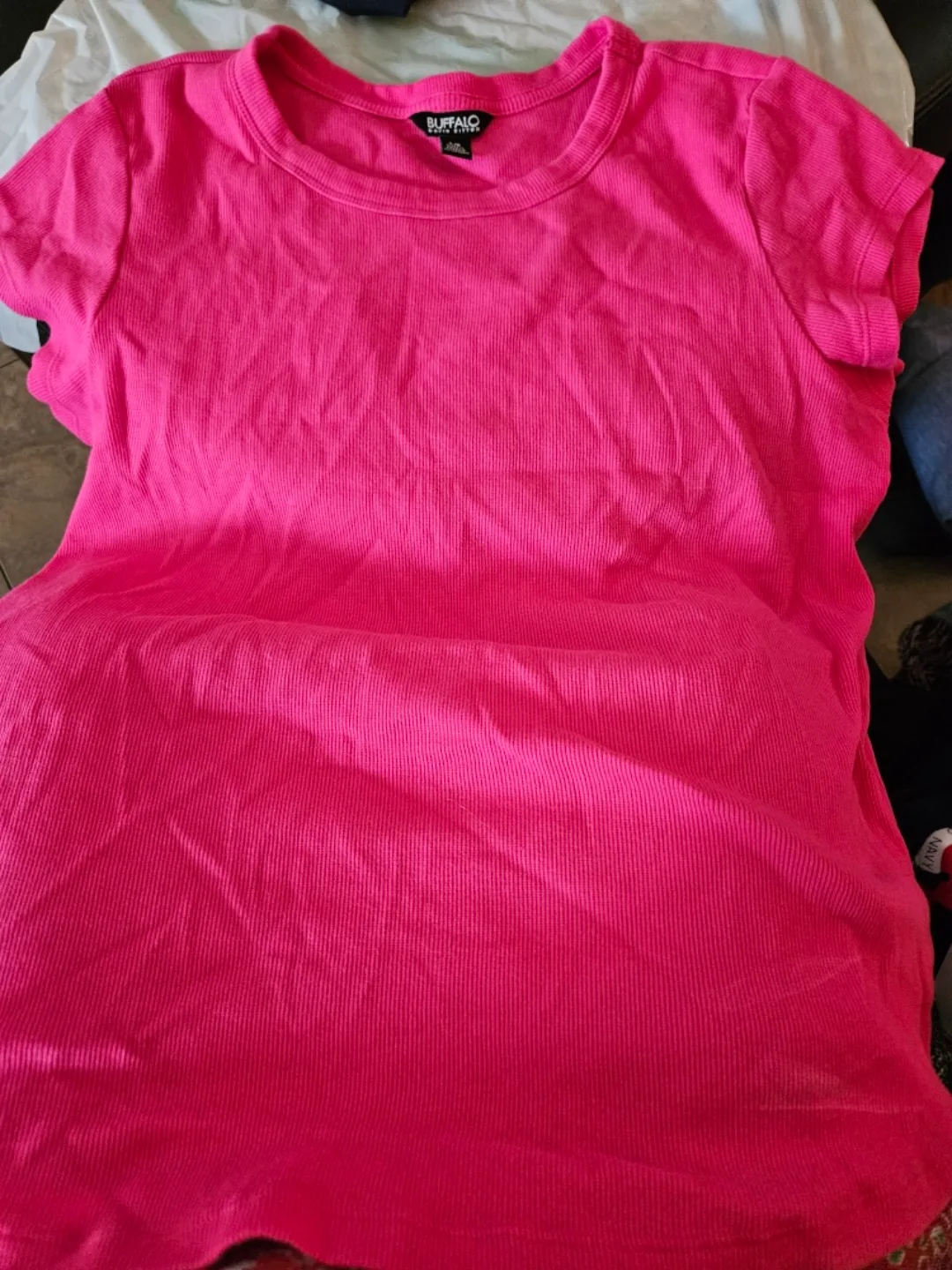 Buffalo David Bitton Pink Ribbed Tee - Size L thumbnail