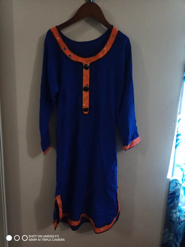 Women's Orange Dhoti Pants & Blue Kurti thumbnail