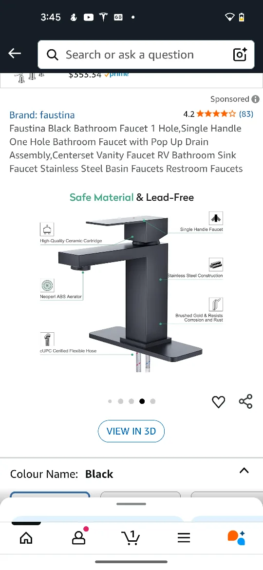 Faustina Black Bathroom Faucet - Single Hole thumbnail