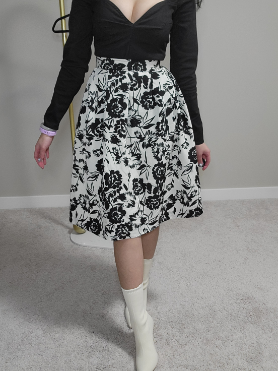 Floral Print Skirt - Black & White - photo 2