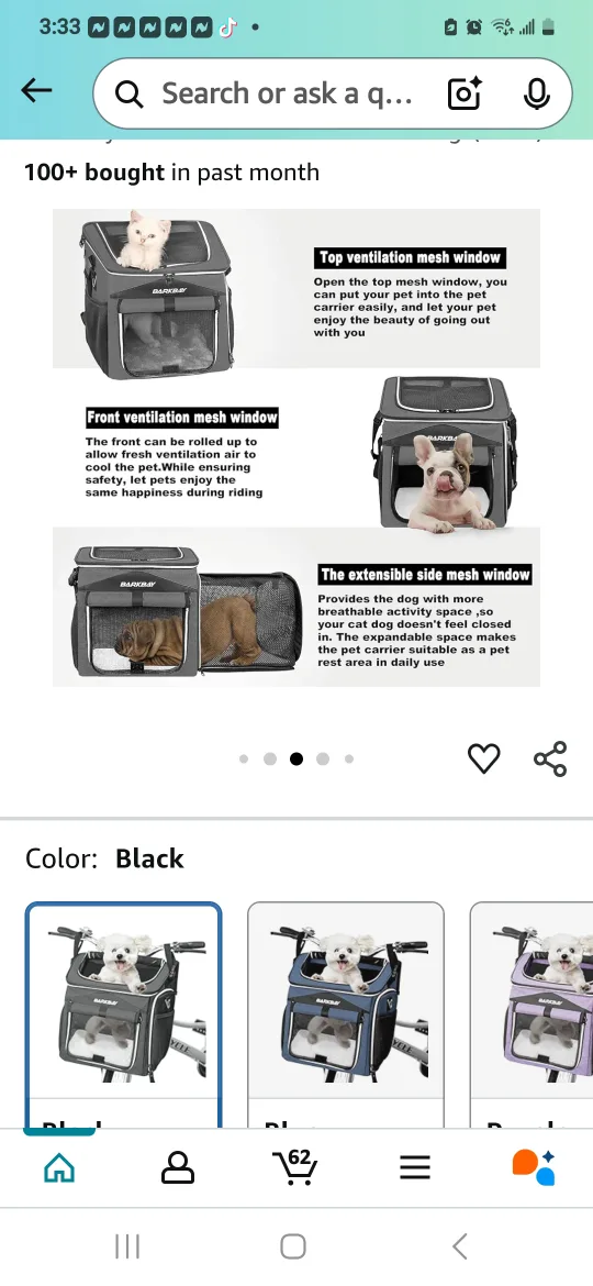 BARKBAY Dog Bike Basket Carrier - Black image indicator(4)