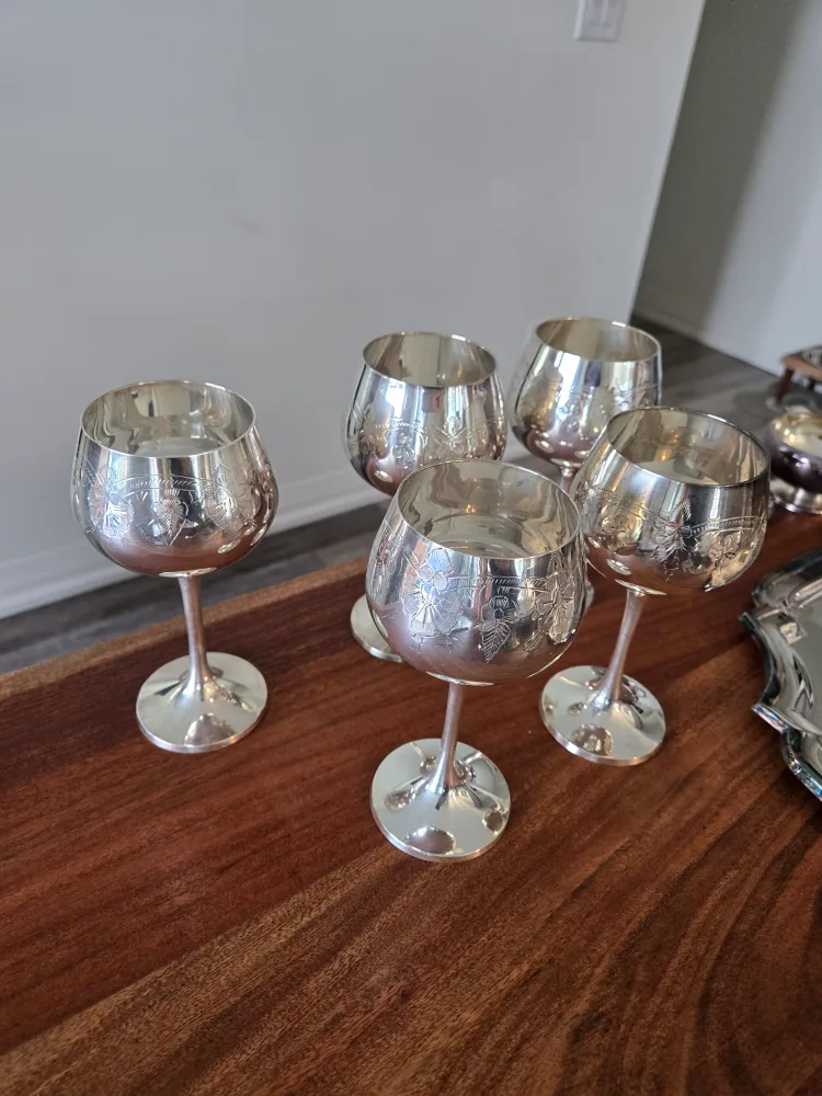 Vintage Silver Wine Goblets - Set of 5 thumbnail