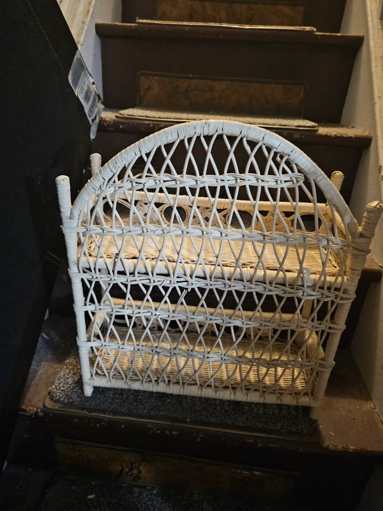 Vintage Wicker/Bamboo White Wall Shelf with Two Shelves image indicator(2)