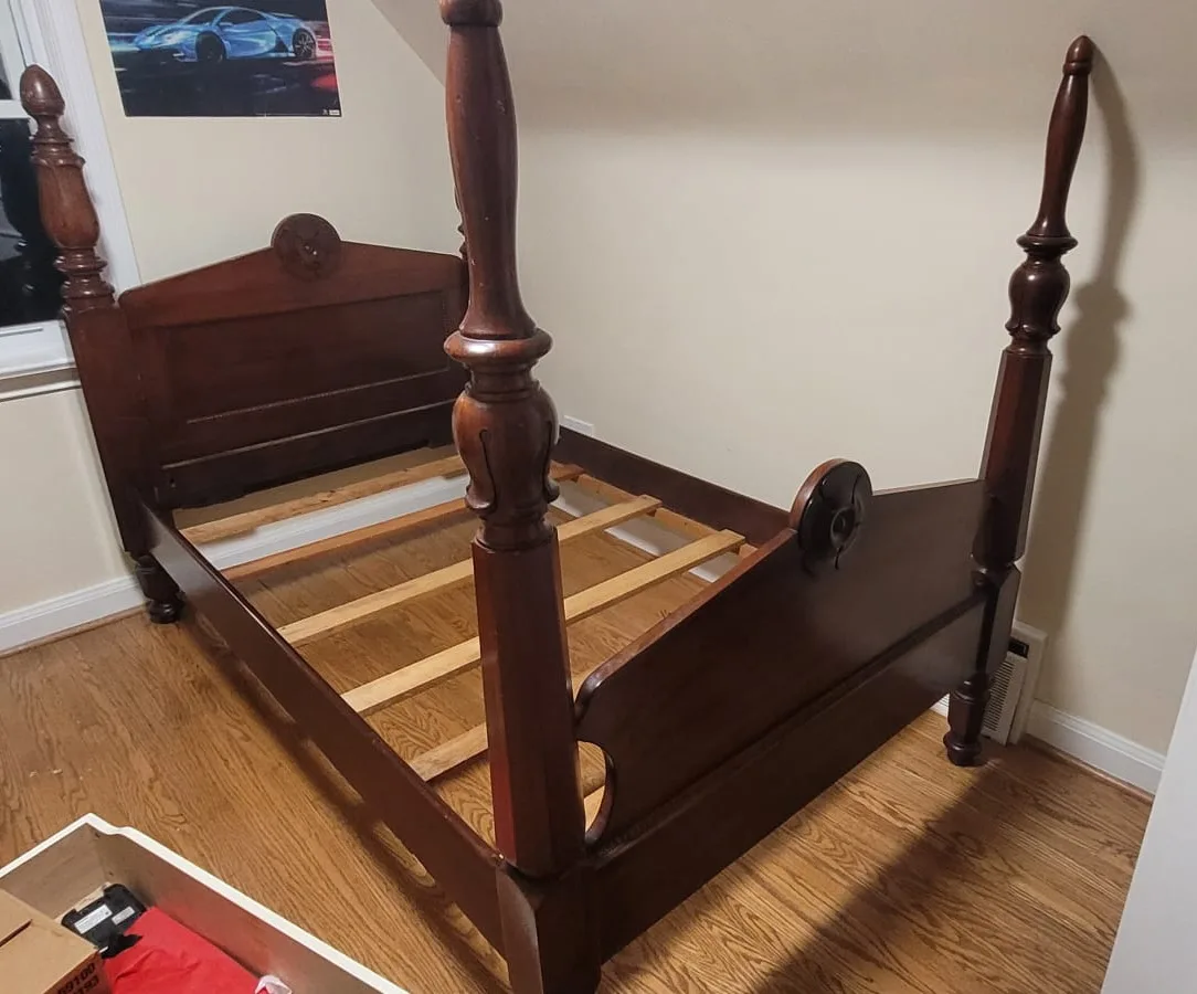 Antique Dark Wood Bed Frame thumbnail
