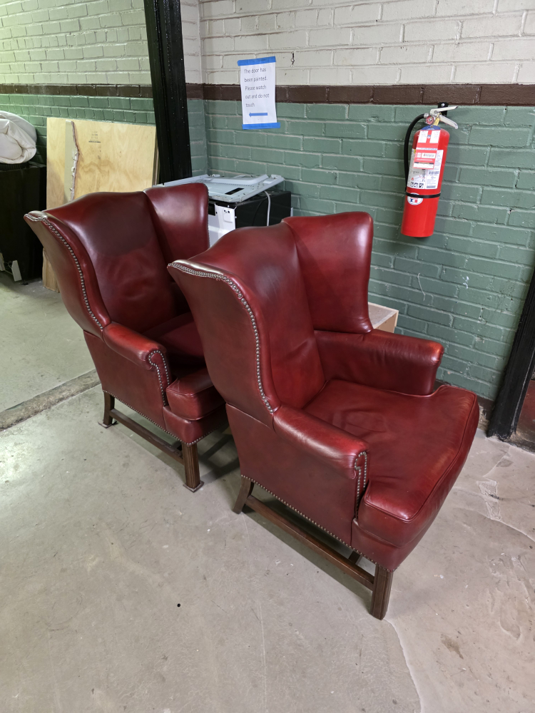 Pair of Red Leather Wingback Chairs