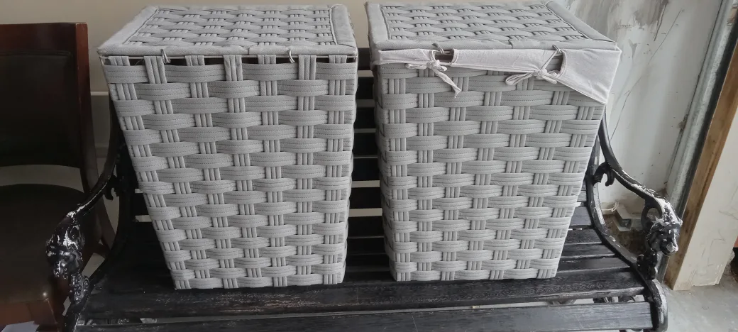 Set of Two Woven Laundry Baskets with Lids image indicator(4)