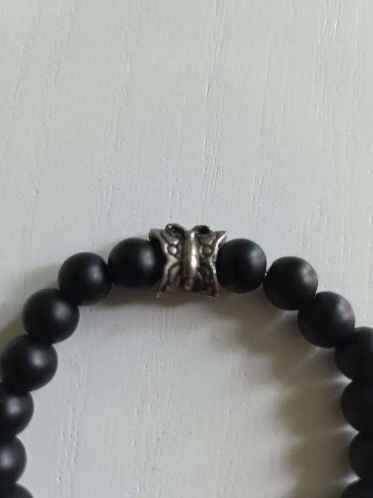 #freecycle Bracelet Stone Beaded Black with Silver Butterfly image indicator(2)