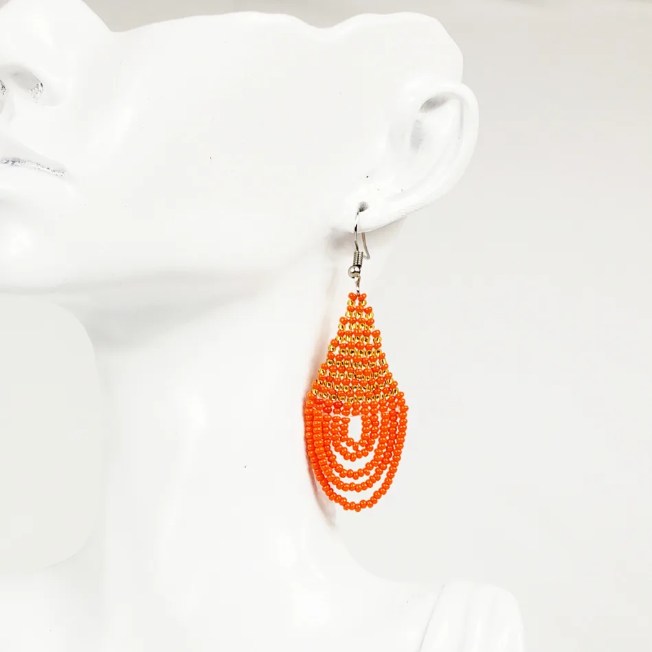 Handcrafted African earrings made of orange beads thumbnail