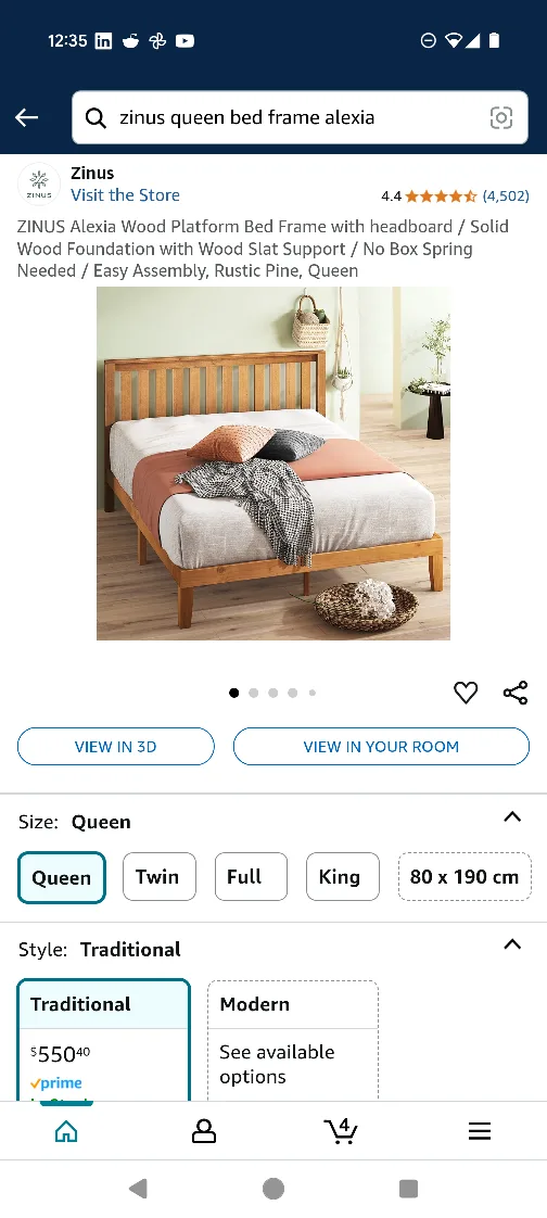 Queen Size Platform Bed Frame Zinus Alexia thumbnail