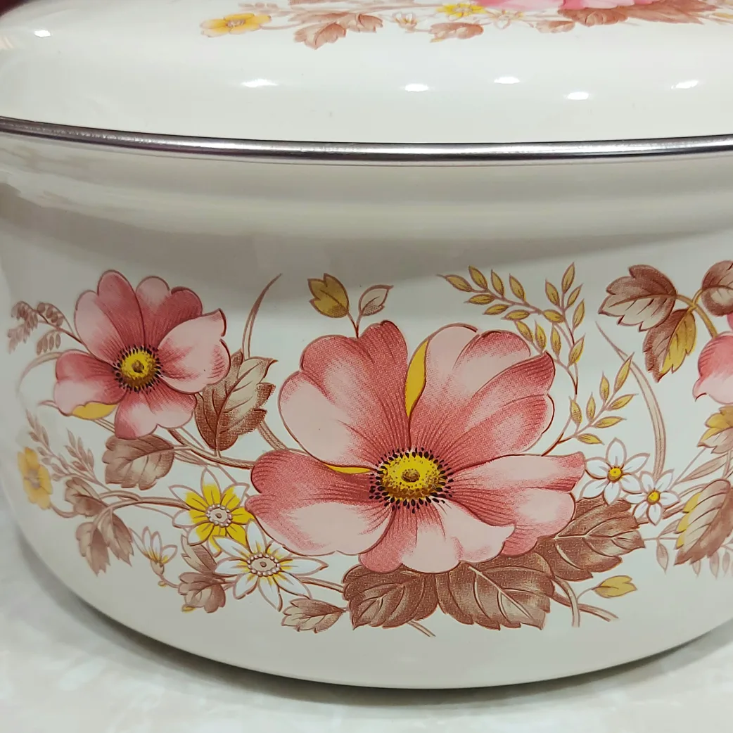 vintage floral enamel cookware pot with lid 🍲 image indicator(3)