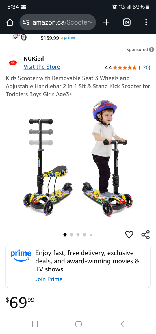 NUKied Kids Scooter with Removable Seat