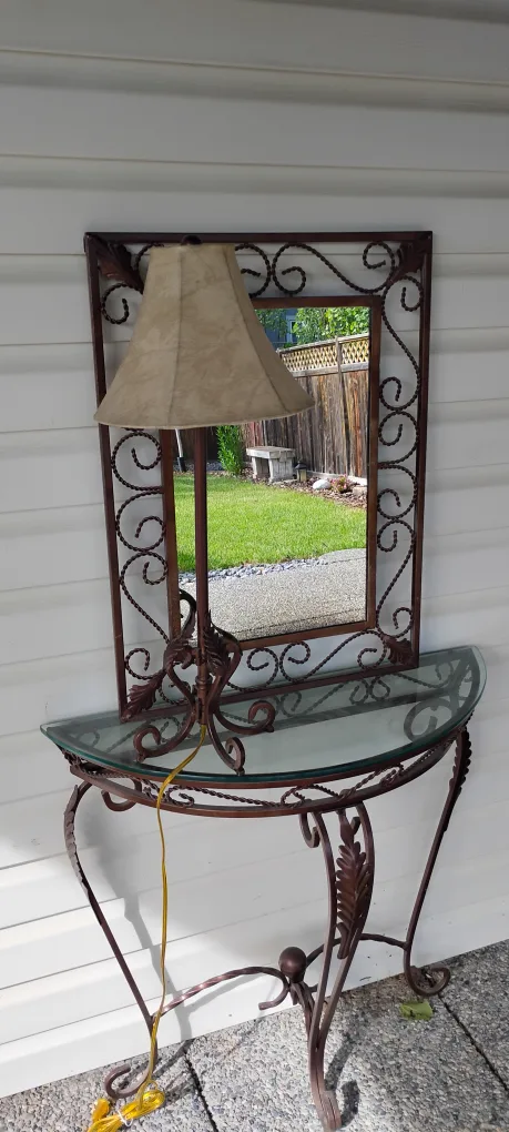 Metal Scrollwork Console Table with Mirror & Lamp thumbnail