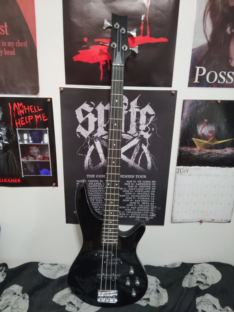 Bass guitar and amplifier