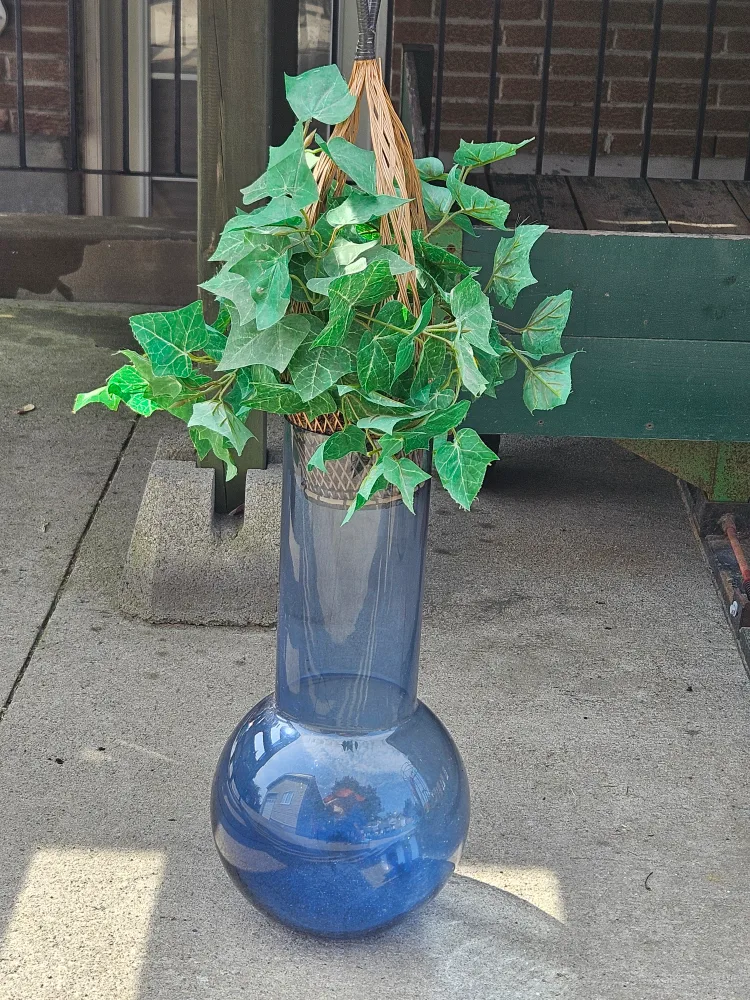 Decorative Blue Glass Vase with Faux Plant thumbnail