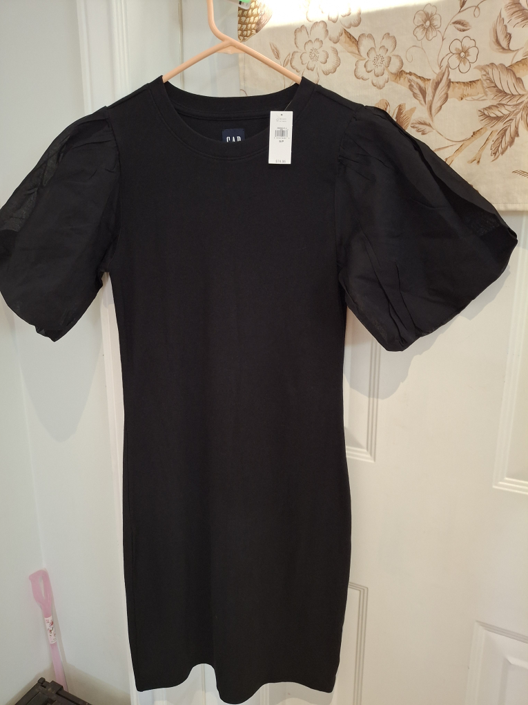GAP Black Dress with Puff Sleeves