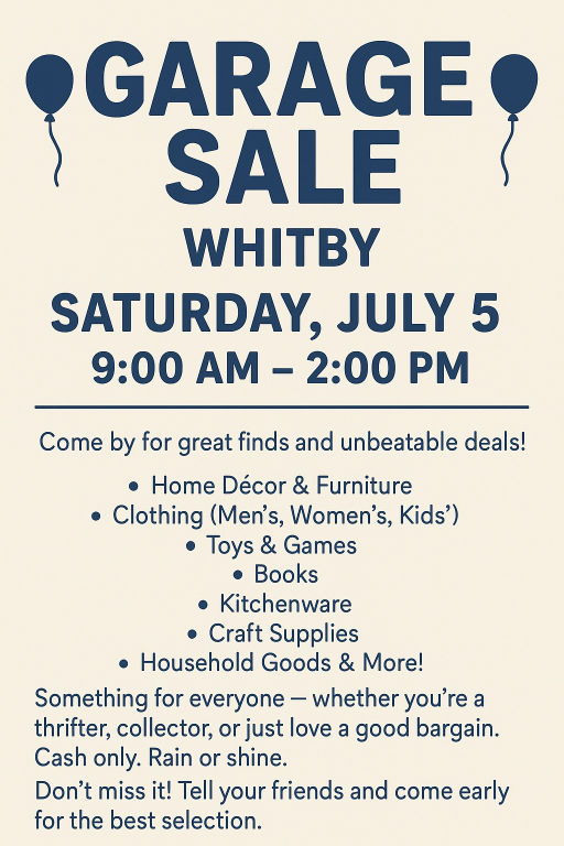 Garage sale in Whitby