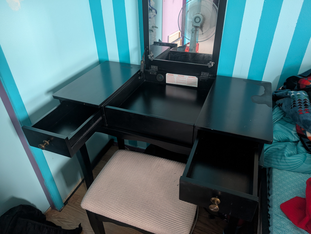 Black Vanity Table with Stool - photo 5