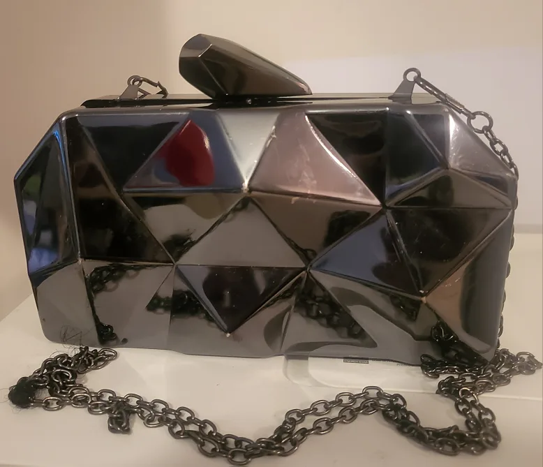 Geometric Gun Metal Clutch with Chain Strap thumbnail