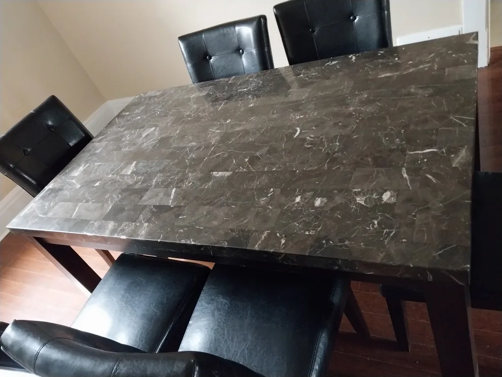 Marble-top Dining Table w/6 Chairs. Pls read all info on ad! image indicator(2)