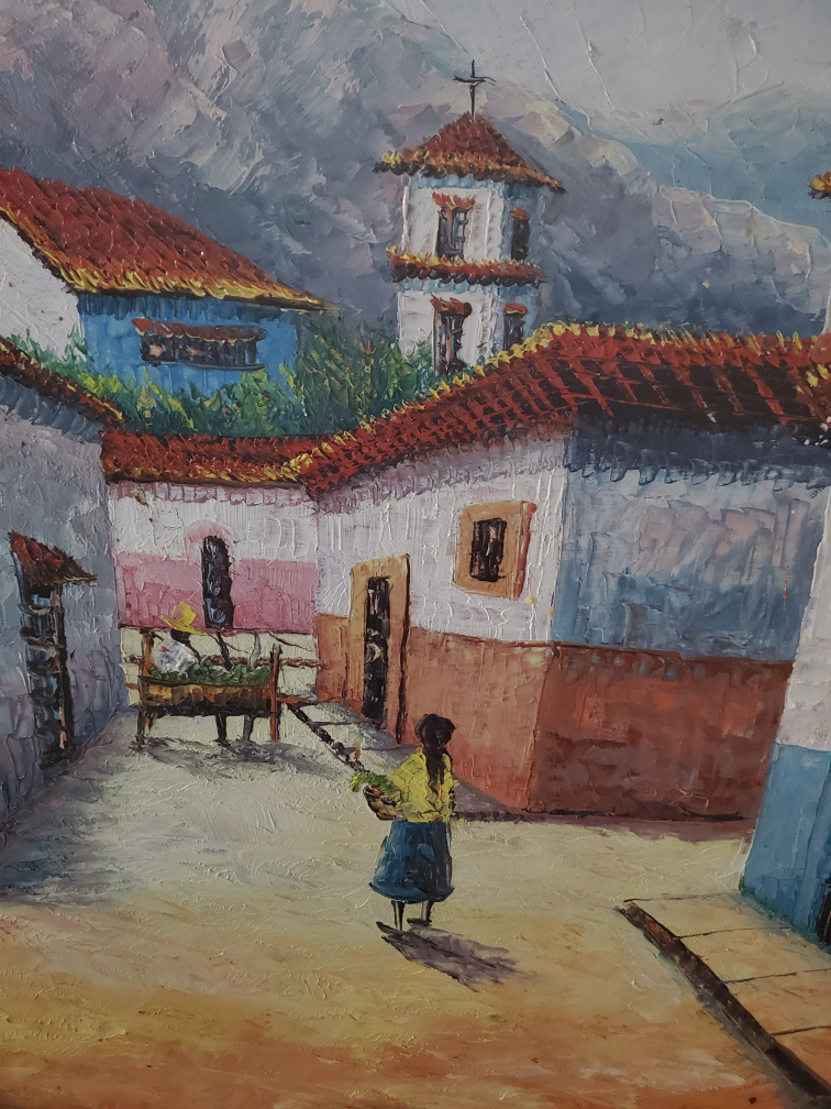 Framed Village Scene Painting - photo 2