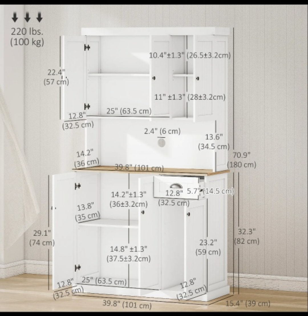 White Kitchen Pantry Cabinet Hutch - photo 4