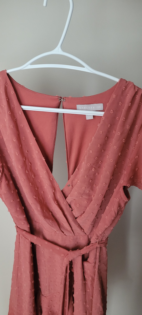 Coral Wrap Dress with Flutter Sleeves - photo 5