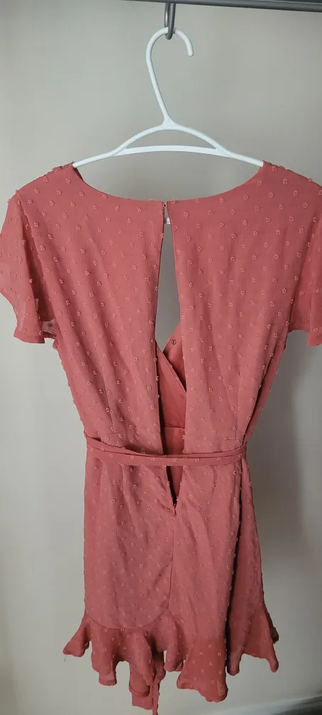 Coral Wrap Dress with Flutter Sleeves image indicator(6)