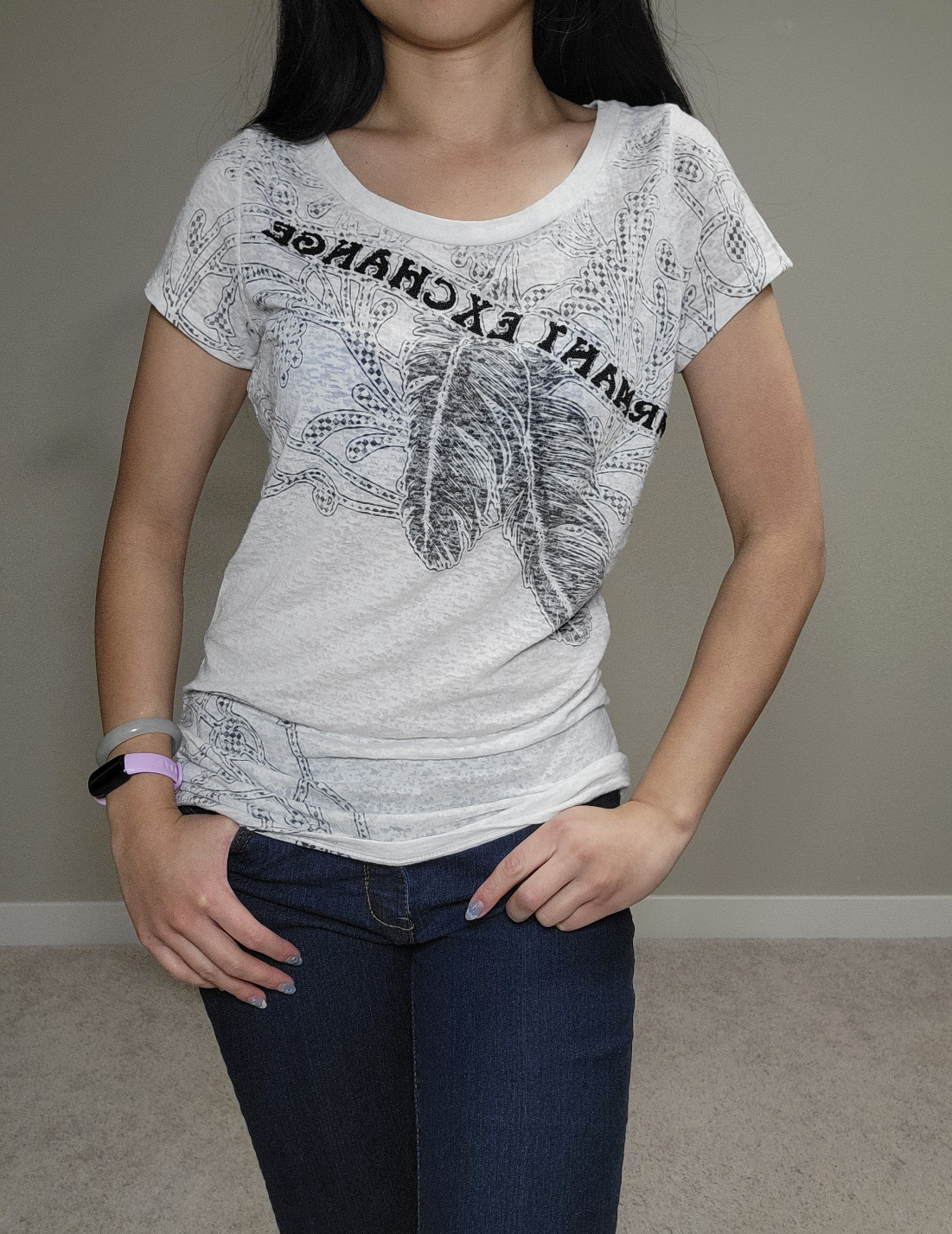 Armani Exchange White Feather Graphic Tee