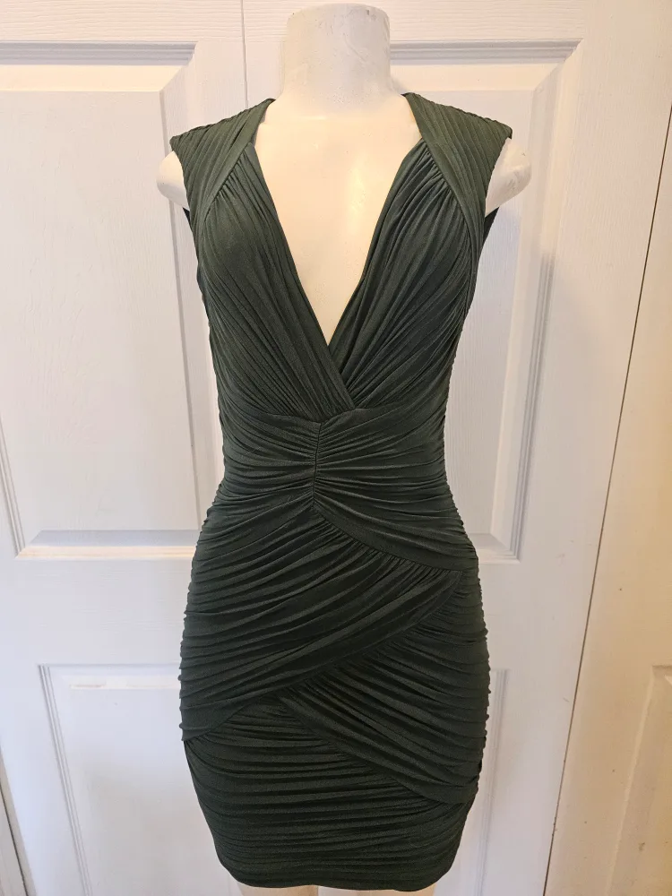 BCBGMAXAZRIA Olive Green Dress - Size XS thumbnail
