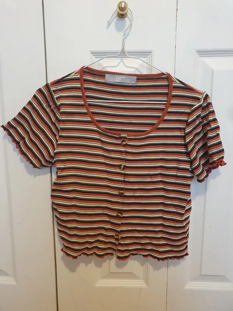 Striped Button-Up Short Sleeve Top thumbnail