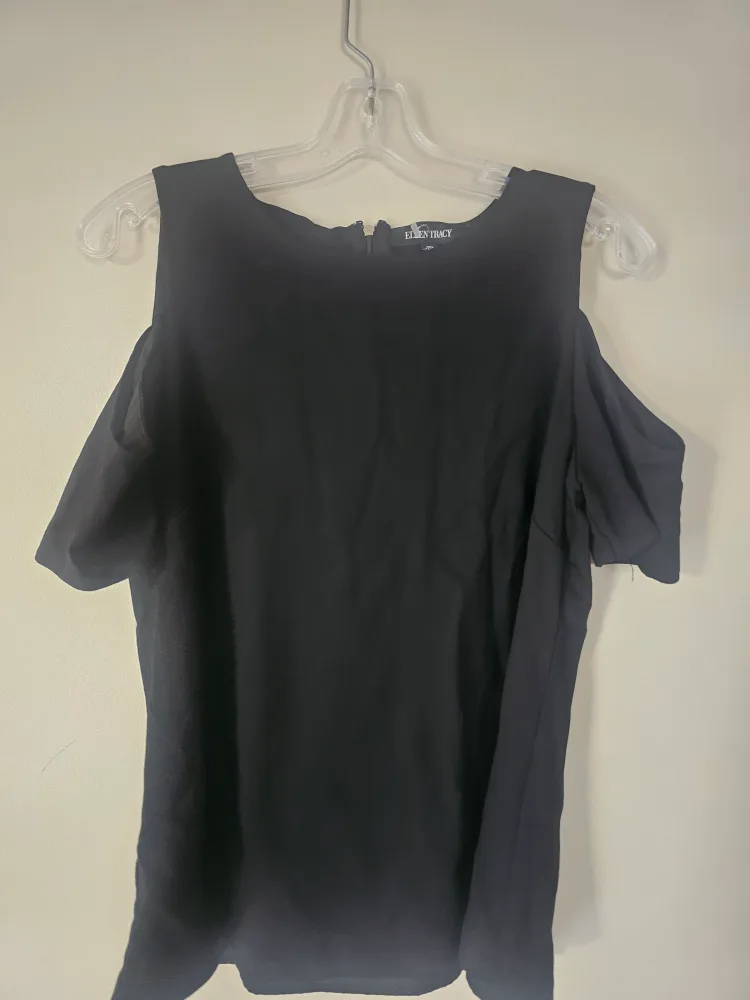 Ellen Tracy Black Cold Shoulder Top -Large thumbnail