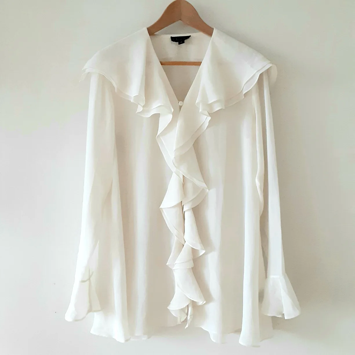 THEME Translucent Drapping Flowy Blouse, Shell Buttons, Size M thumbnail