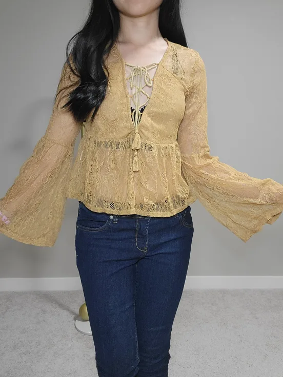 Forever 21 Lace Long Sleeve Top thumbnail