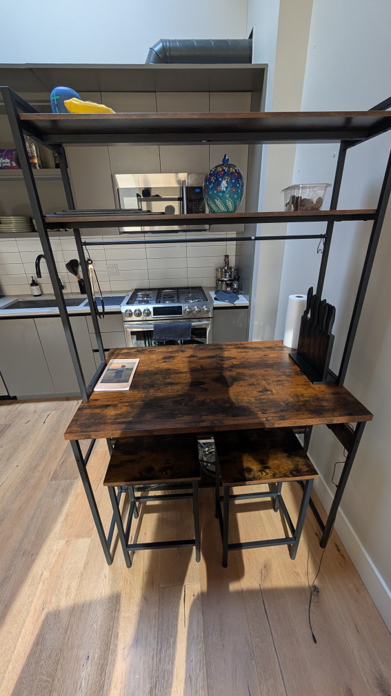 Kitchen Island with Shelving and Stools