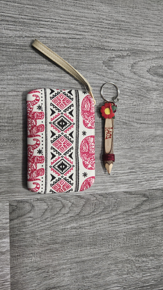 Elephant Print Wallet with Keychain