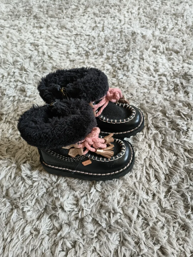 Kickers Black Boots with Faux Fur Trim thumbnail