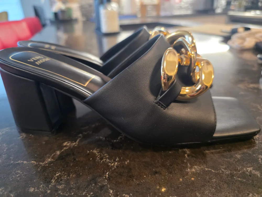 Vero Moda Black Heels with Gold Chain Detail thumbnail