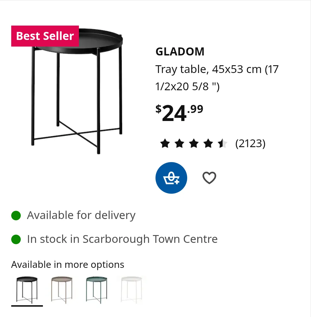 IKEA GLADOM Tray Table - Black, 45x53 cm thumbnail