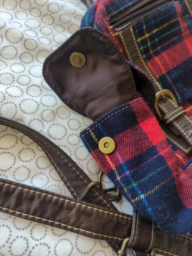 Plaid Print Backpack with Many Pockets image indicator(7)