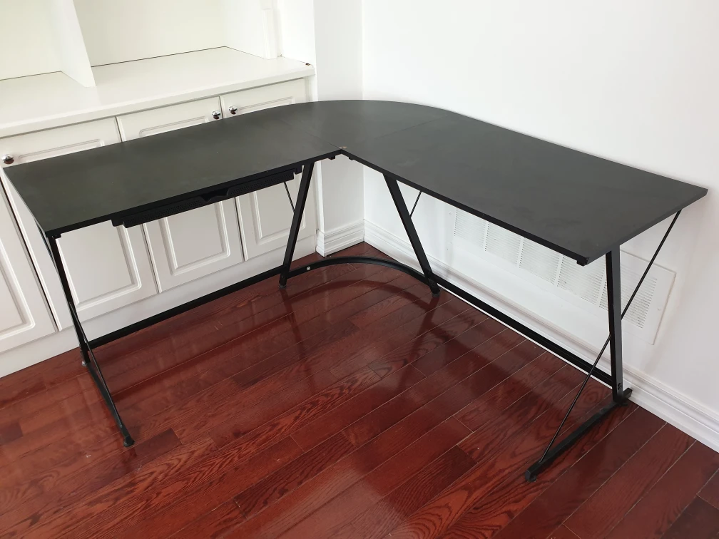 Black L-Shaped Desk with Keyboard Tray