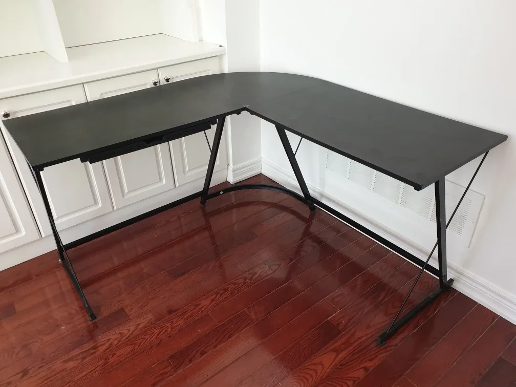 Black L-Shaped Desk with Keyboard Tray thumbnail