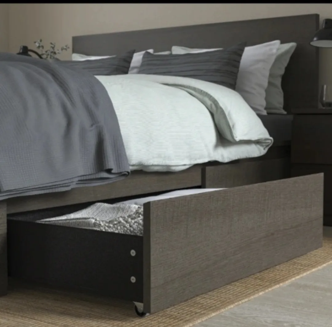 IKEA MALM King Dark Brown Storage Bed Frame with 4 Storage Boxes image indicator(2)