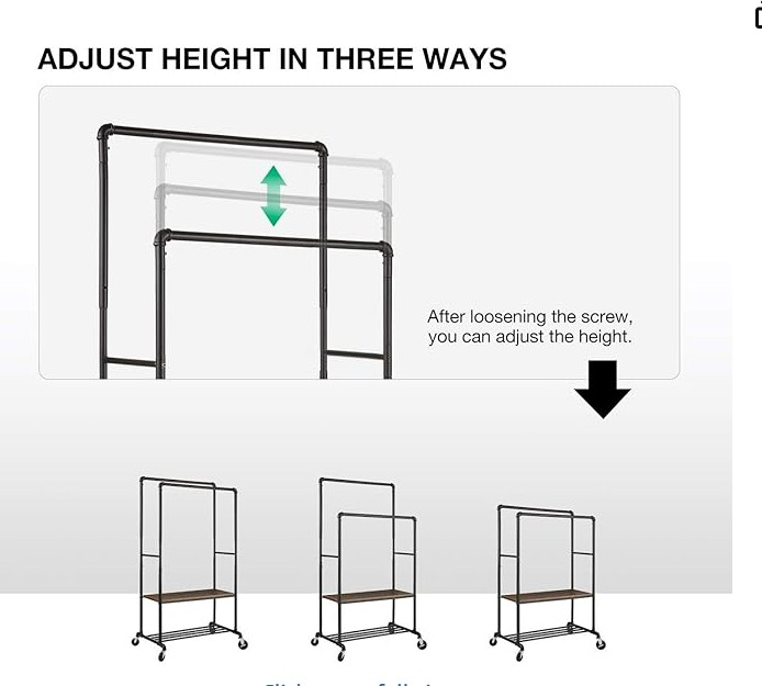 Rolling Double Rod Clothes Rack with Shelves - photo 2