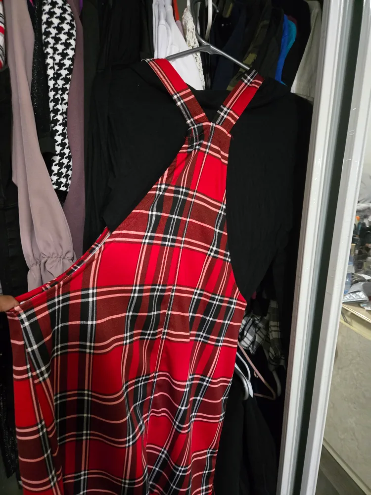 Red Plaid Dress with Straps image indicator(3)