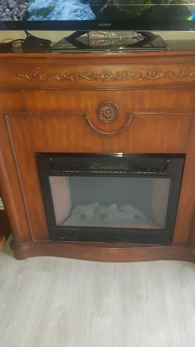 Electric Fireplace with Wooden Mantel thumbnail