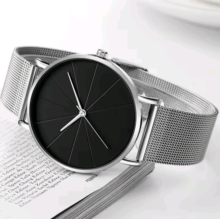Silver & Black Fashion Watch with Bracelet